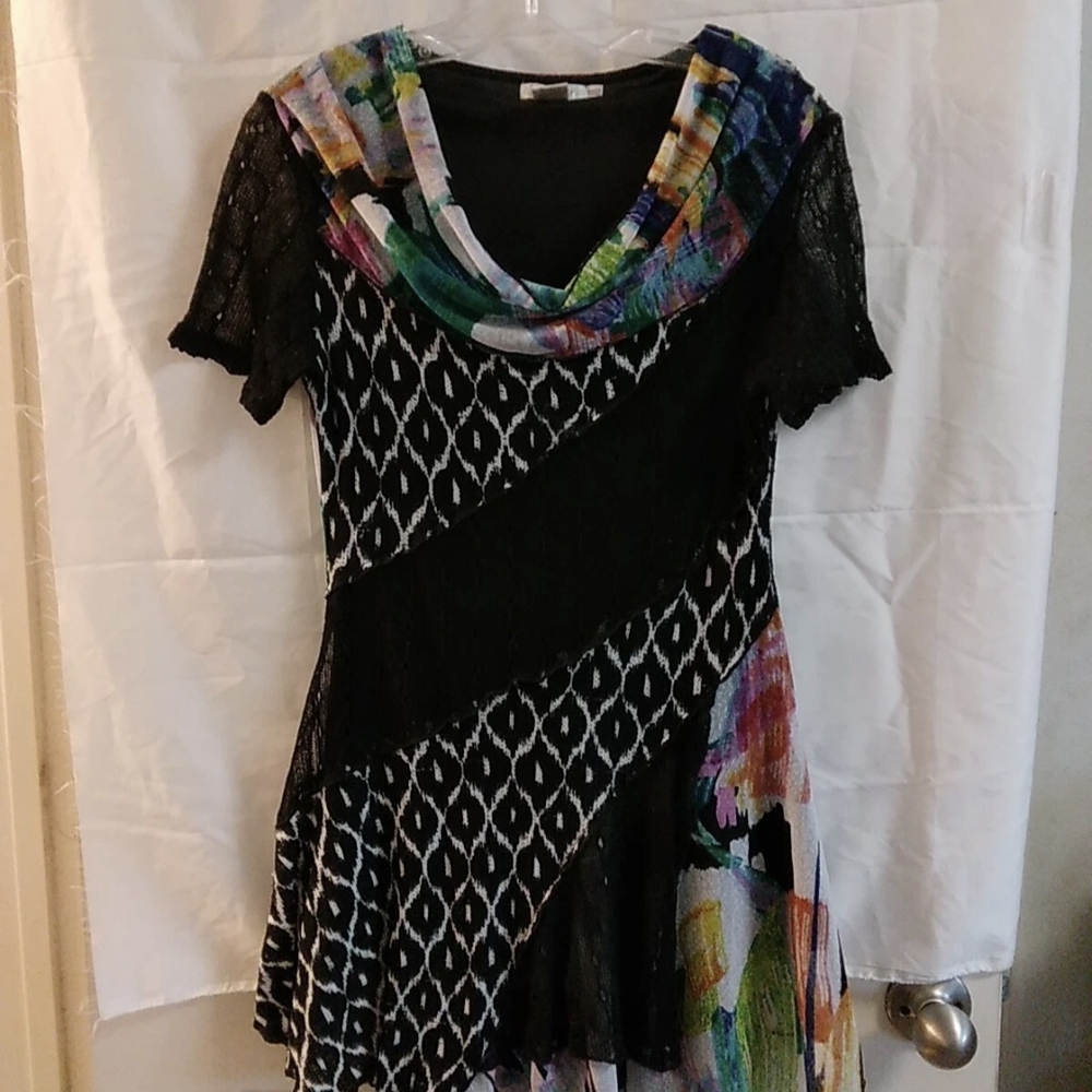 Asymmetrical Black and Multicolor Dress